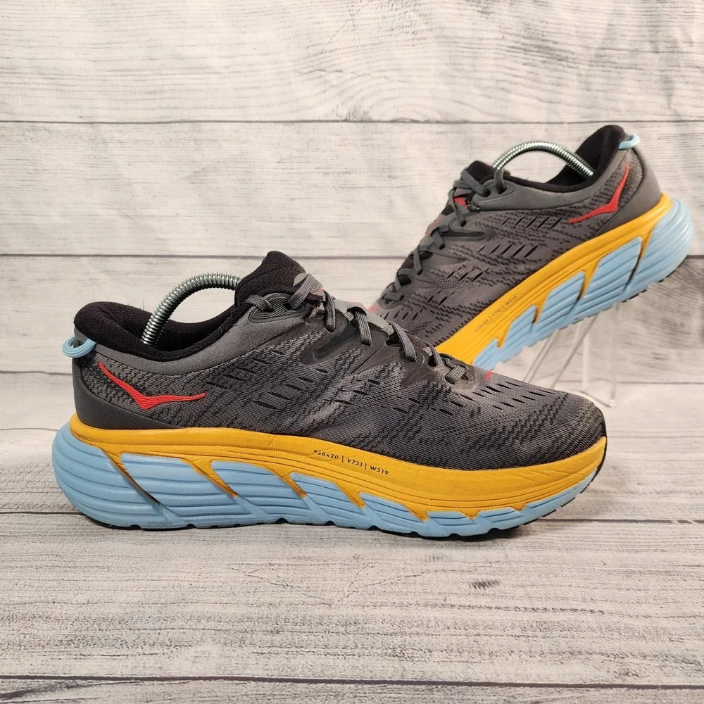Hoka Gaviota 4 Mens Size 10 Running Shoes Gray Orange Blue Stability Sneakers